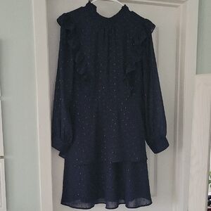 Express Navy Long Sleeve Dress with Ruffles